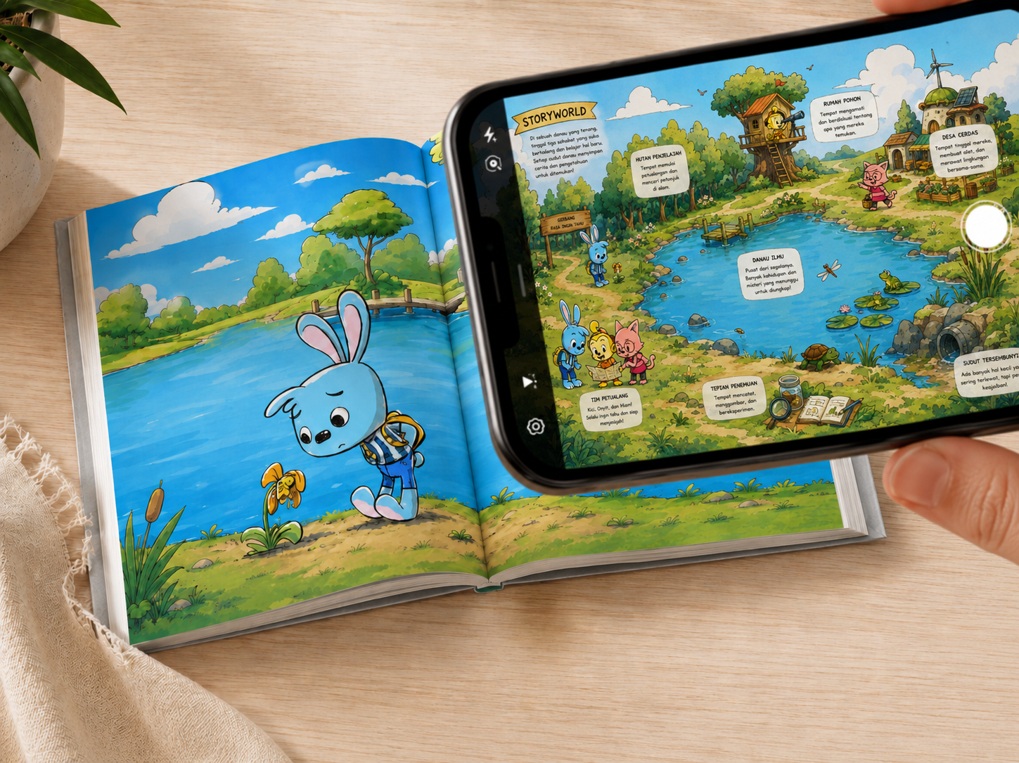 Buku Storyworlds dengan pengalaman digital pendamping
